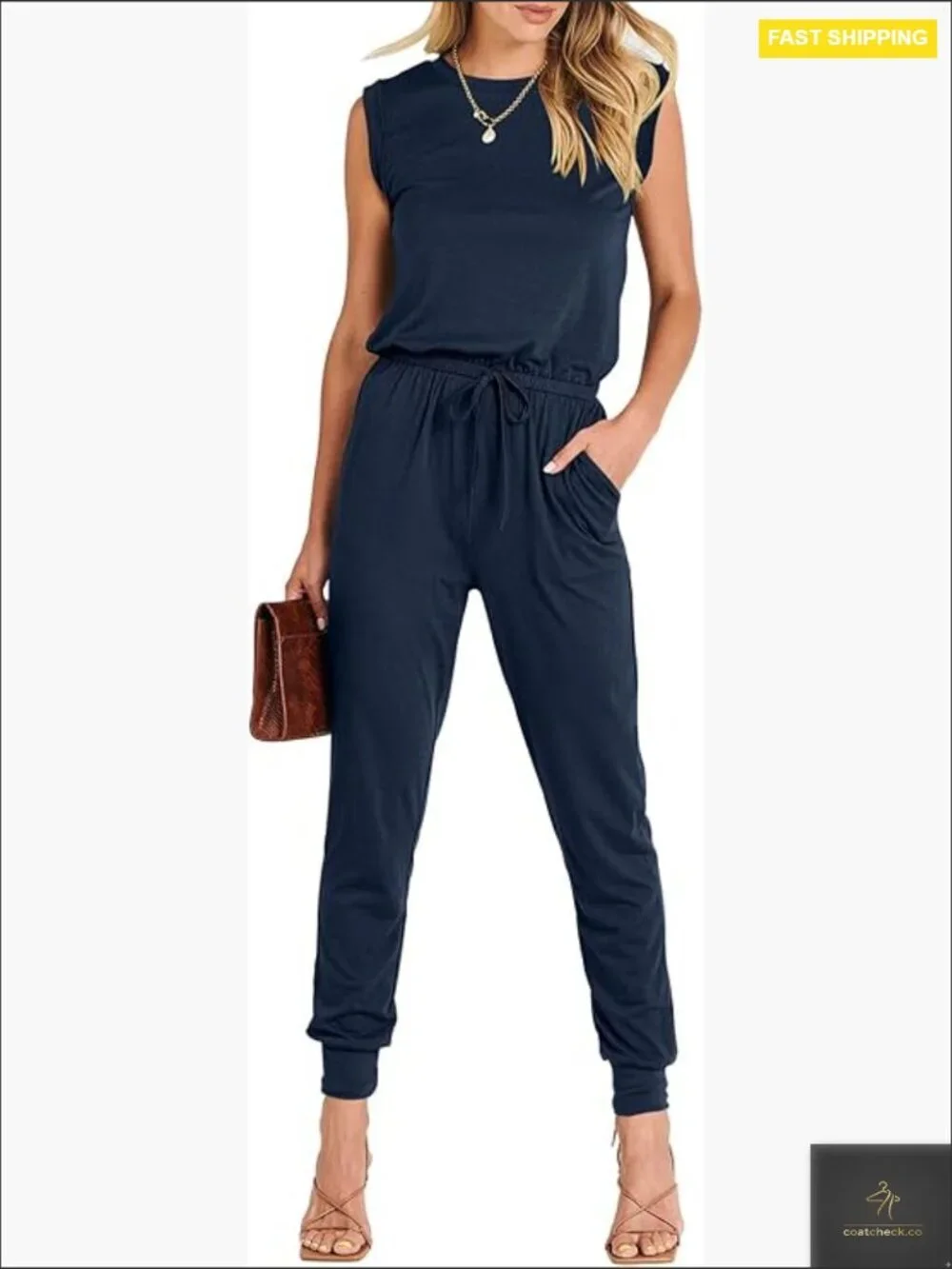 Sleeveless Jumpsuit Stretchy Crewneck Casual Romper Dressy One Piece Outfit